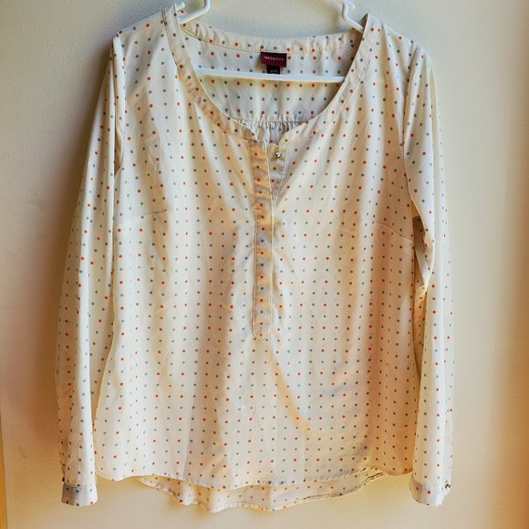Merona Beige Polka Dot Blouse Size Medium - Picture 6 of 14